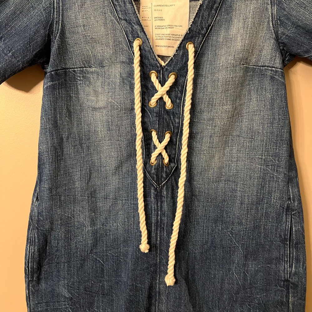 Current/Elliott Blue Lace-Up Denim Dress w/ Pockets Sz Large - Picture 6 of 8